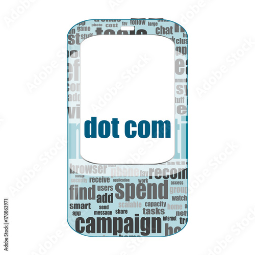 Text dot com. Information concept . Detailed modern smartphone isolated on white photo