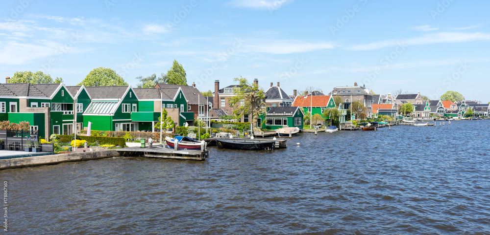 Houses on the channel in Zaandam, near Zaanse Schans,Netherlands