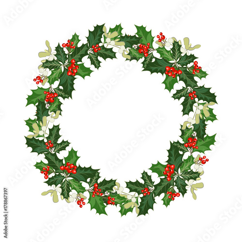 christmas wreath with holly © milavas