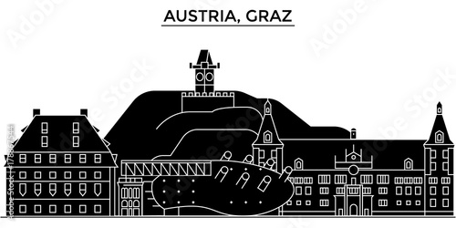 Austria, Graz architecture skyline, buildings, silhouette, outline landscape, landmarks. Editable strokes. Flat design line banner, vector illustration concept. 