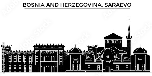 Bosnia And Herzegovina, Saraevo architecture skyline, buildings, silhouette, outline landscape, landmarks. Editable strokes. Flat design line banner, vector illustration concept.  photo