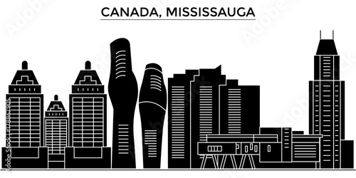 Canada, Mississauga architecture skyline, buildings, silhouette, outline landscape, landmarks. Editable strokes. Flat design line banner, vector illustration concept. 