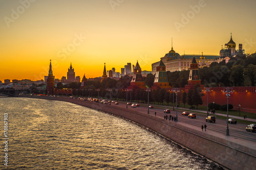 Famous View of Moscow Kremlin in the sunset light  Russia
