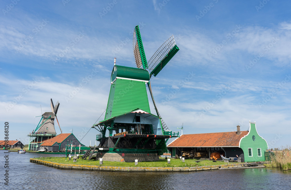 Fototapeta premium Windmill at Zaanse Schans, Netherlands