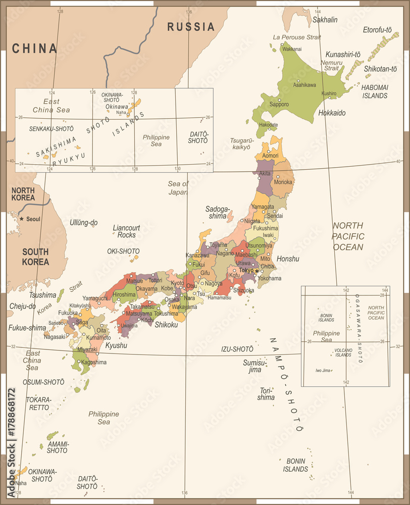 Japan Map - Vintage Vector Illustration Stock Vector | Adobe Stock