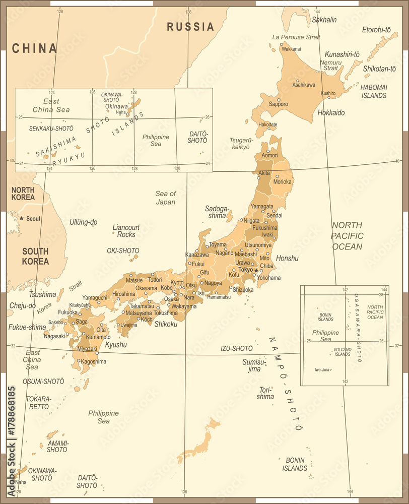 Japan Map - Vintage Vector Illustration