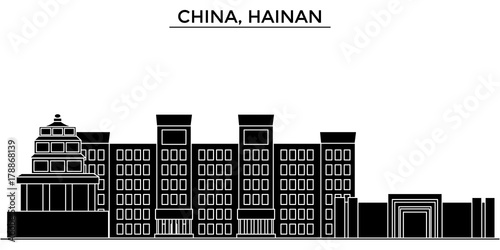 China, Hainan architecture skyline, buildings, silhouette, outline landscape, landmarks. Editable strokes. Flat design line banner, vector illustration concept. 