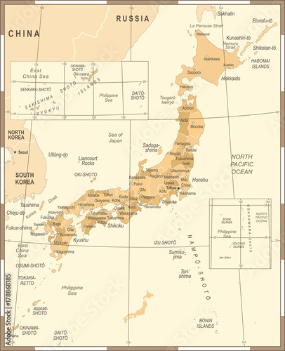 Japan Map - Vintage Vector Illustration