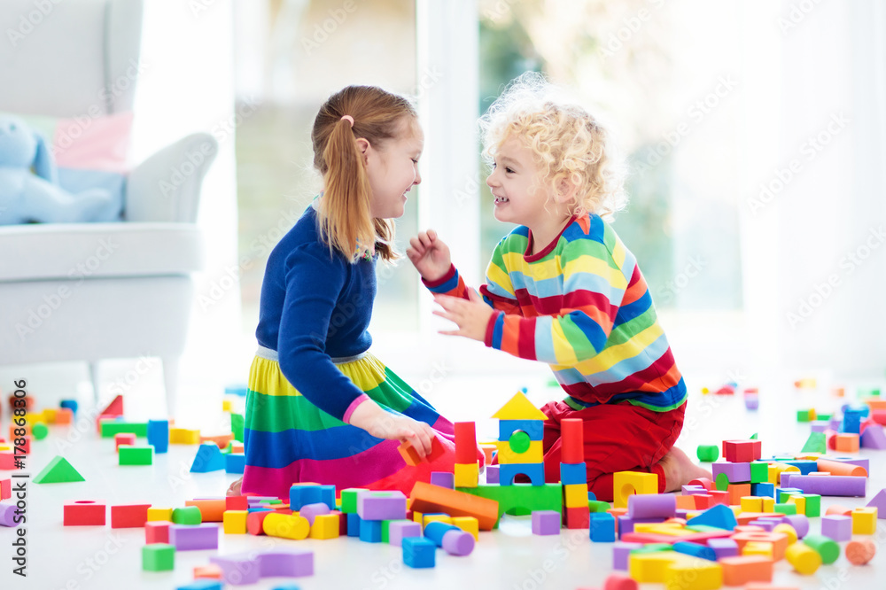 Kids play with toy blocks. Toys for children. Kids play with toy blocks. Toys for children.