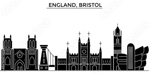England, Bristol architecture skyline, buildings, silhouette, outline landscape, landmarks. Editable strokes. Flat design line banner, vector illustration concept. 