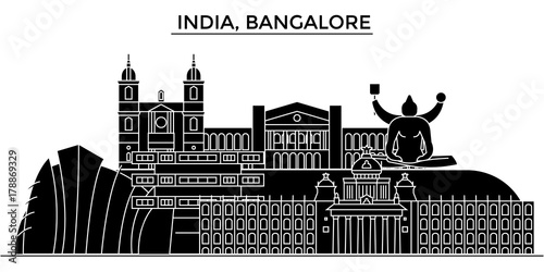 India, Bangalore architecture skyline, buildings, silhouette, outline landscape, landmarks. Editable strokes. Flat design line banner, vector illustration concept.  photo