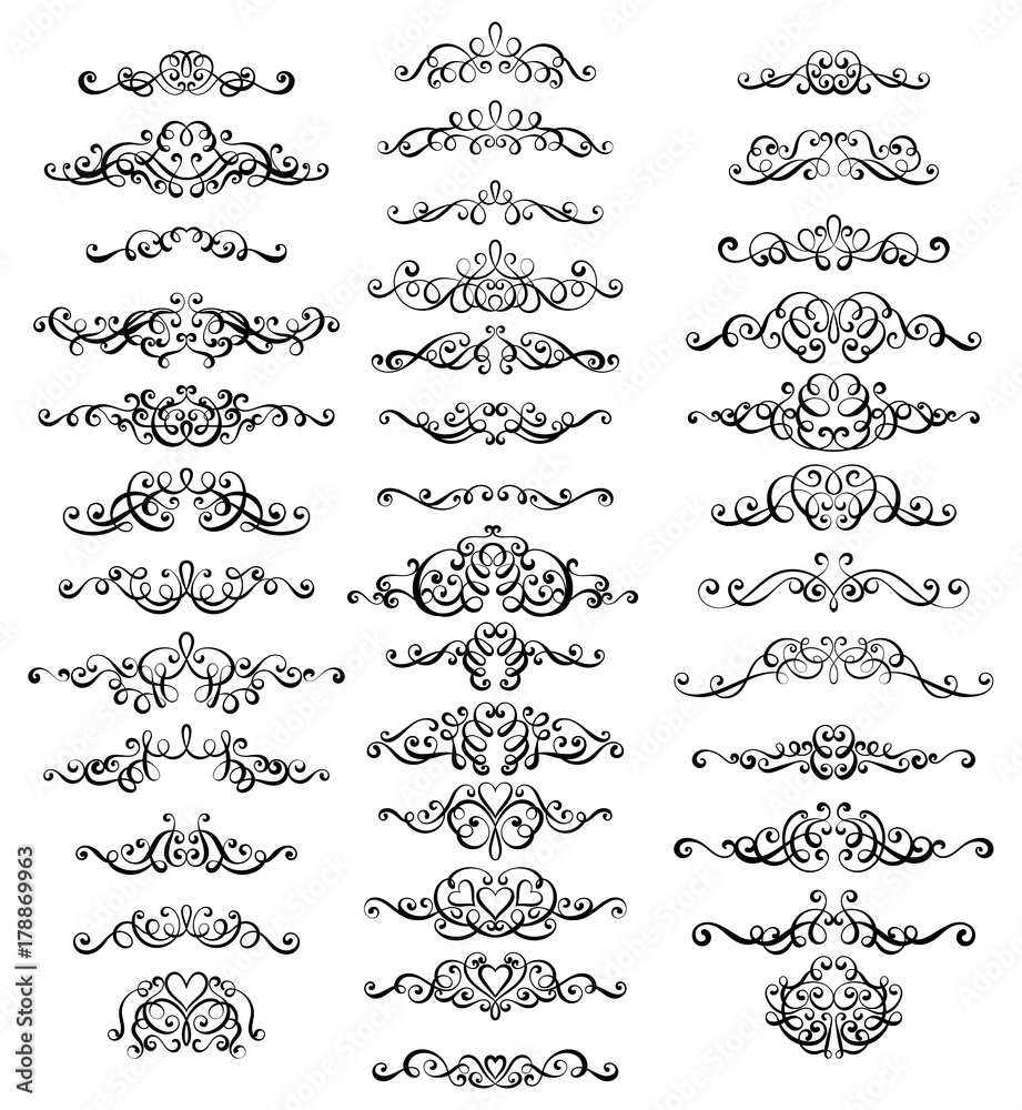 Collection of vintage calligraphic flourishes, curls and swirls decoration for greeting cards,books or dividers.