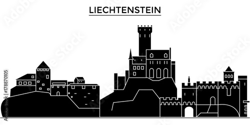 Liechtenstein architecture skyline, buildings, silhouette, outline landscape, landmarks. Editable strokes. Flat design line banner, vector illustration concept. 