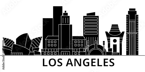 Los Angeles architecture skyline, buildings, silhouette, outline landscape, landmarks. Editable strokes. Flat design line banner, vector illustration concept. 