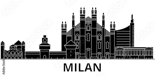 Milan architecture skyline, buildings, silhouette, outline landscape, landmarks. Editable strokes. Flat design line banner, vector illustration concept. 