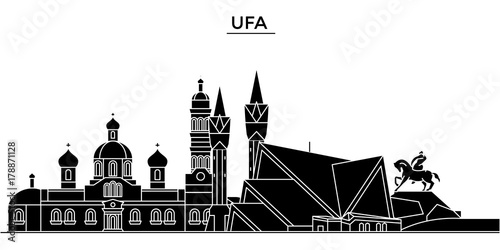 Russia, Ufa architecture skyline, buildings, silhouette, outline landscape, landmarks. Editable strokes. Flat design line banner, vector illustration concept. 