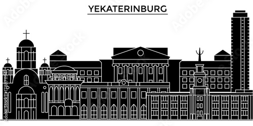Russia, Yekaterinburg architecture skyline, buildings, silhouette, outline landscape, landmarks. Editable strokes. Flat design line banner, vector illustration concept. 