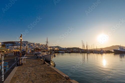 Fisher port at Naoussa, Paros, Greece at sunset