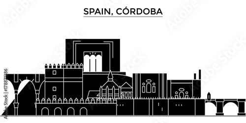 Spain, Cordoba architecture skyline, buildings, silhouette, outline landscape, landmarks. Editable strokes. Flat design line banner, vector illustration concept. 