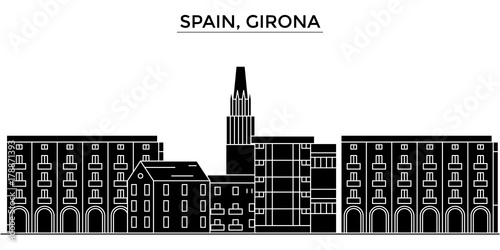 Spain, Girona architecture skyline, buildings, silhouette, outline landscape, landmarks. Editable strokes. Flat design line banner, vector illustration concept.  photo