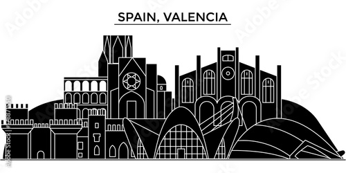 Spain, Valencia architecture skyline, buildings, silhouette, outline landscape, landmarks. Editable strokes. Flat design line banner, vector illustration concept. 