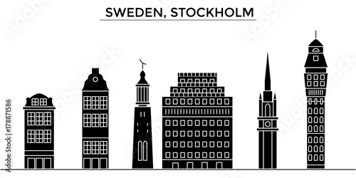 Sweden, Stockholm architecture skyline, buildings, silhouette, outline landscape, landmarks. Editable strokes. Flat design line banner, vector illustration concept. 