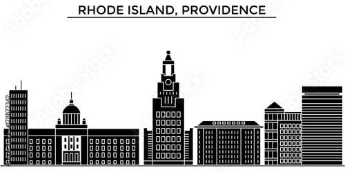 Usa, Rhode Island, Providence architecture skyline, buildings, silhouette, outline landscape, landmarks. Editable strokes. Flat design line banner, vector illustration concept. 