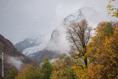 Mountain landscape golden autumn. Caucasus, Dombay
