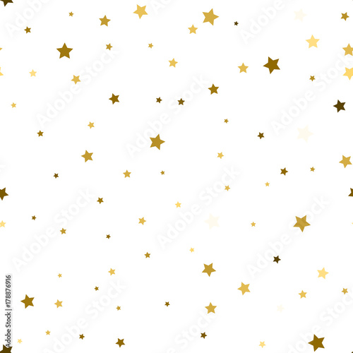 Seamless pattern with gold stars. Gold stars Confetti celebration. Festival decor. Vector illustration