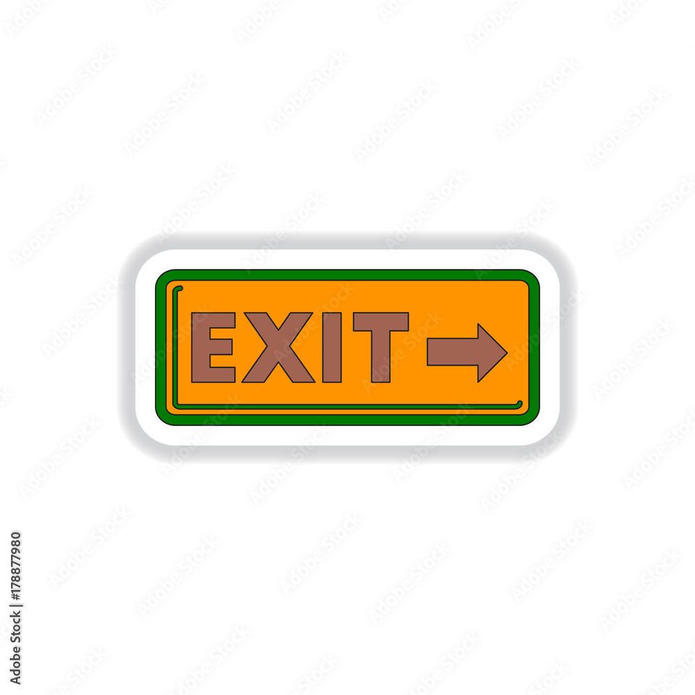 Vector illustration in paper sticker style exit lamp in cinema Vector illustration in paper sticker style exit lamp in cinema
