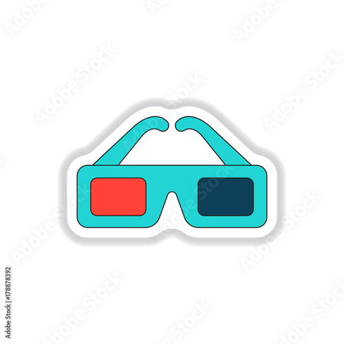 Vector illustration in paper sticker style 3d cinema glasses