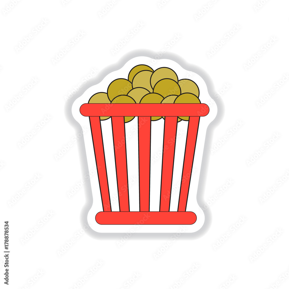Vector illustration in paper sticker style Cinema Popcorn Vector illustration in paper sticker style Cinema Popcorn