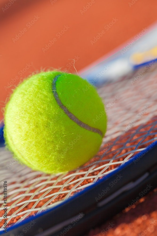 Tennis Racket and Ball on a Tennis Court