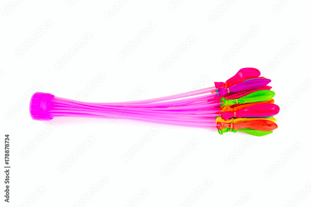 self tying colorful water ballons isolated on white self tying colorful water ballons isolated on white