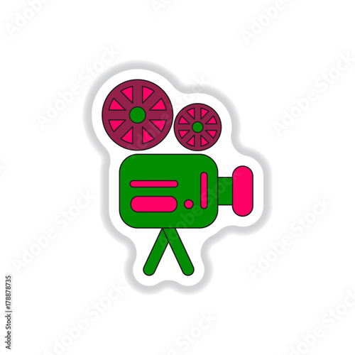 Vector illustration in paper sticker style Retro cinema