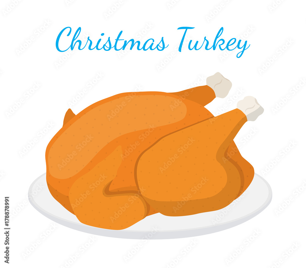 Christmas turkey, thanksgiving food, fried chicken. Cartoon flat style.  Vector Stock Vector | Adobe Stock