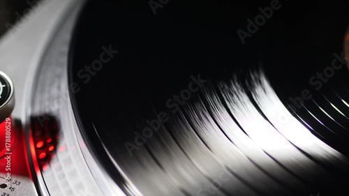 Spinning Record Player With Vintage Vinyl.