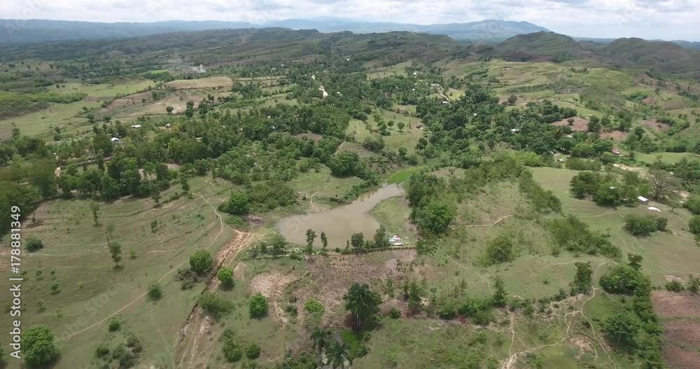 Haiti Central Plateau Farmland Pond Fly Over High Haiti Central Plateau Farmland Pond Fly Over High