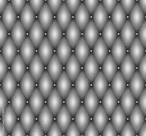 Seamless gray leather upholstery texture with metal buttons. Luxury textile design, 3d effect f button-tufted leather background