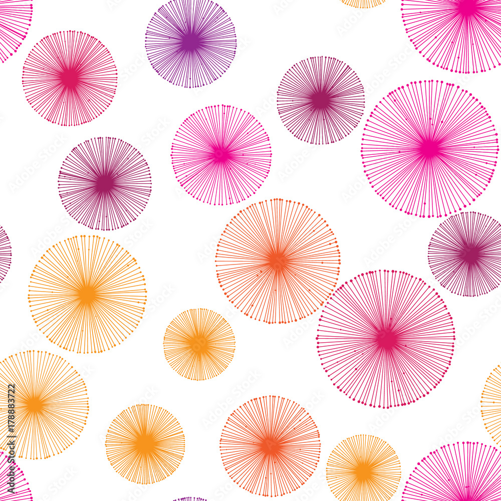 Seamless colorful pattern with dandelions on a white background. Vector repeating texture.
