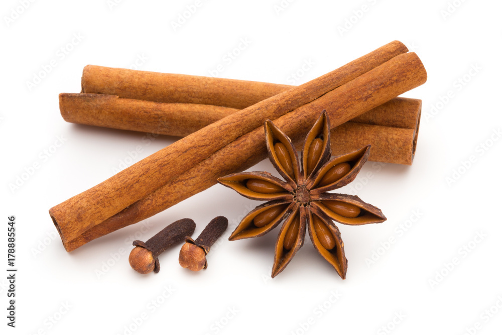 Cloves, anise and cinnamon isolated on white background. Cloves, anise and cinnamon isolated on white background.