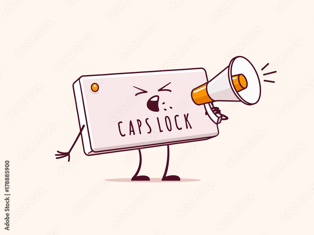 Caps lock key cartoon character yelling at bullhorn which is holding in  hand vector illustration Stock-vektor | Adobe Stock