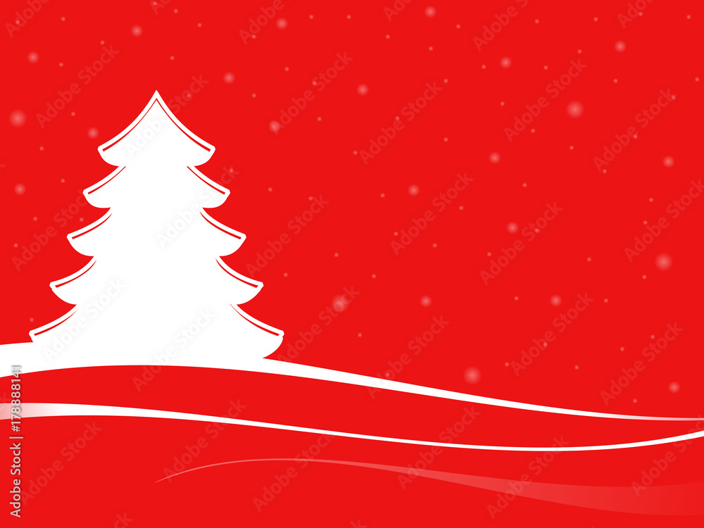 Christmas and New Year landscape. Xmas tree with white snowflakes in a red background. Christmas and New Year landscape. Xmas tree with white snowflakes in a red background.