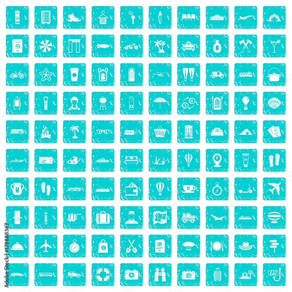 100 travel time icons set grunge blue 100 travel time icons set grunge blue