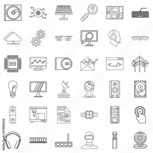 Battery icons set, outline style