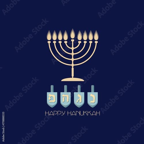 Vector Hanukkah background with candles, menorah and dreidel.