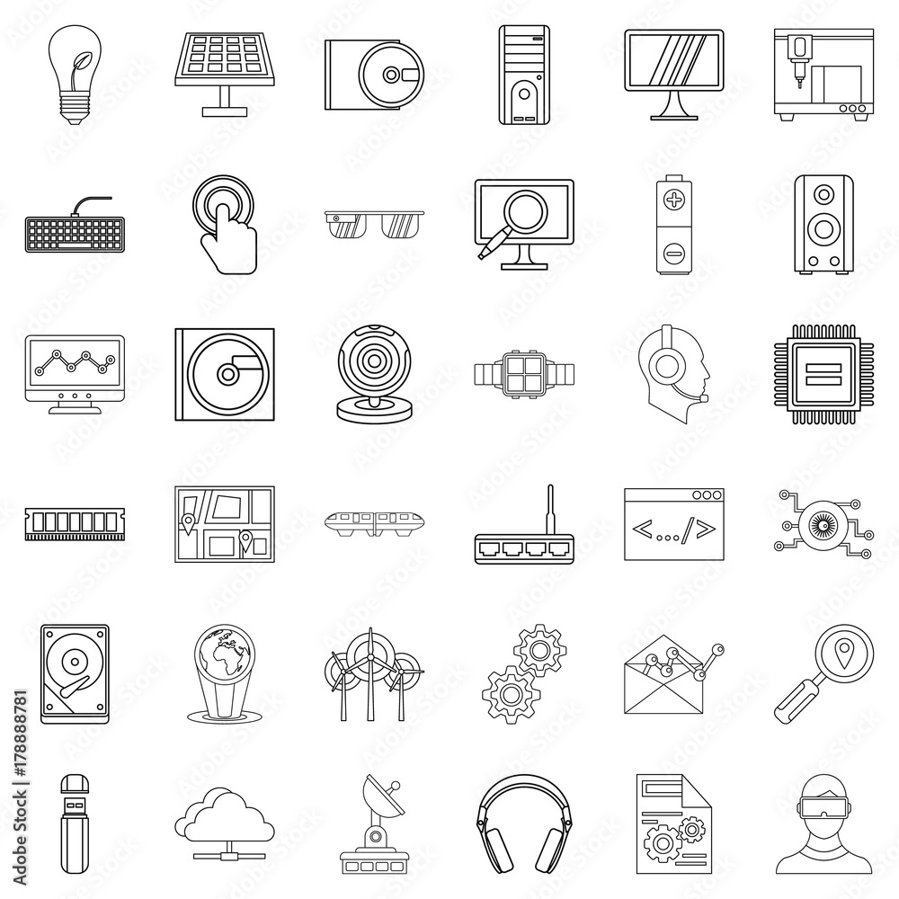 Solar battery icons set, outline style Solar battery icons set, outline style
