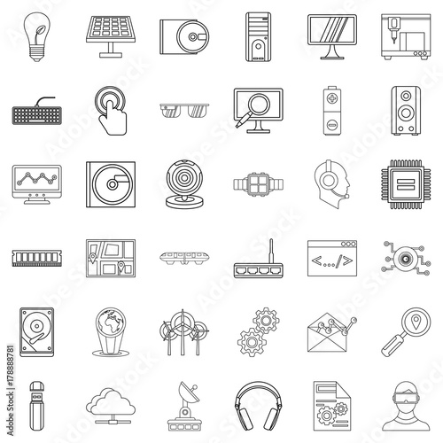 Solar battery icons set  outline style