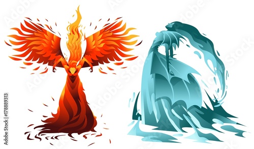 water and fire elemental fantasy creatures