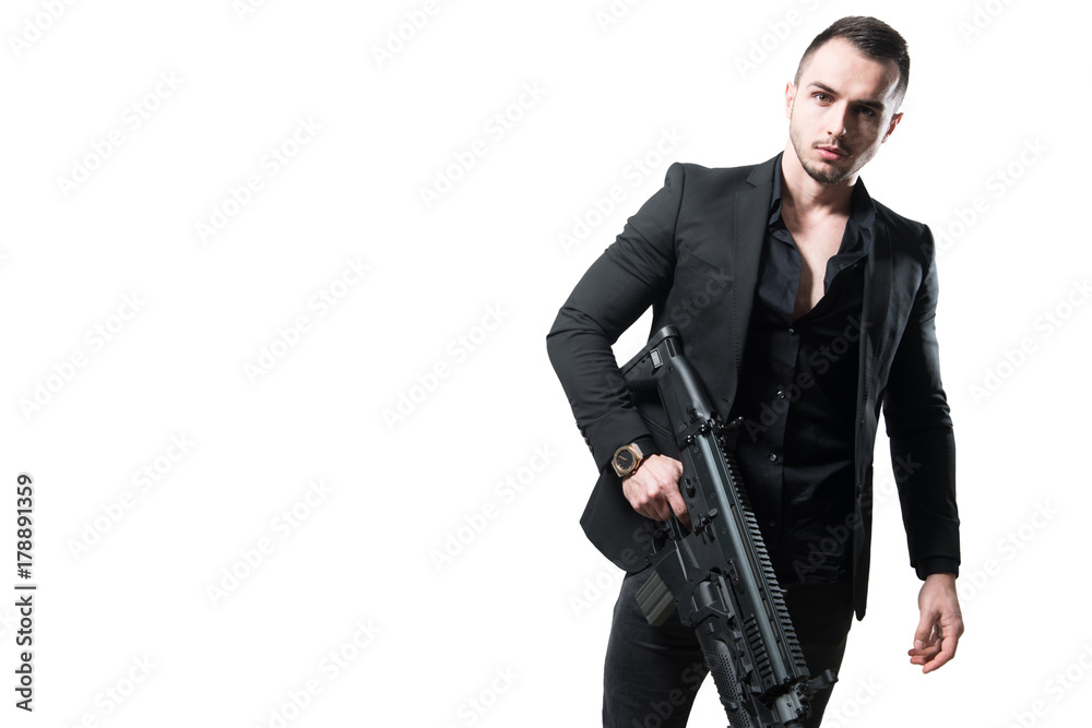 Businessman With Rifle Isolated On White Background Businessman With Rifle Isolated On White Background